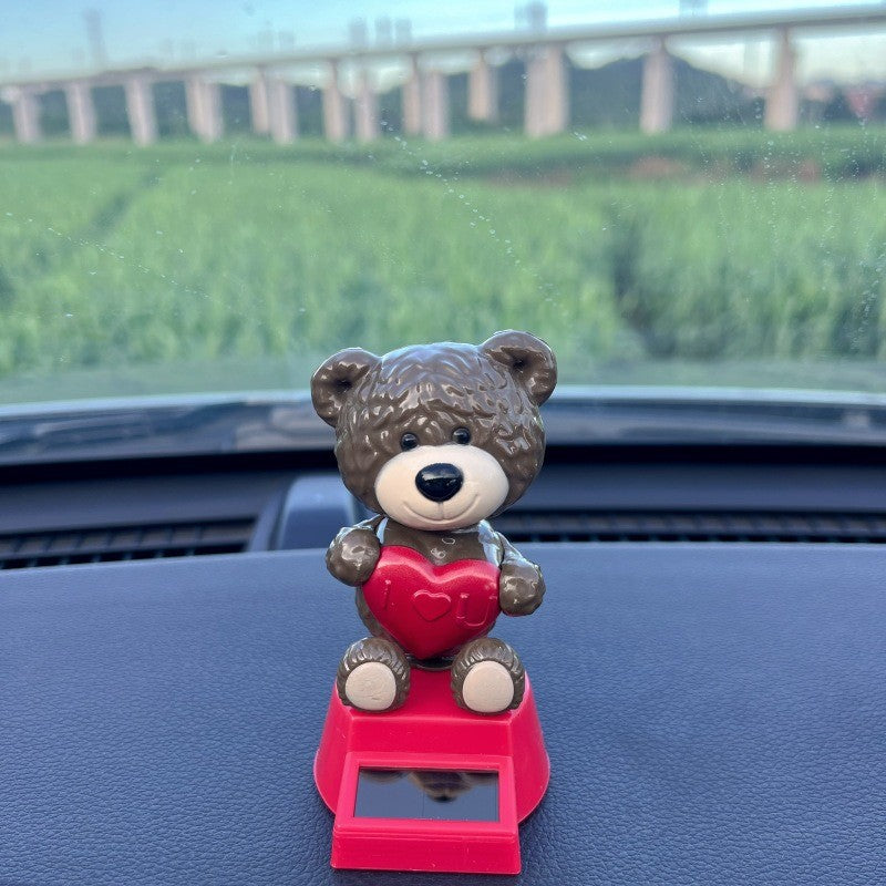 ตุ๊กตาหน้ารถ พลังงานแสงอาทิตย์ หมีน้อยน่ารัก ร่างกายจะแกว่ง ตกแต่งคอนโซล ตกแต่งรถยนต์