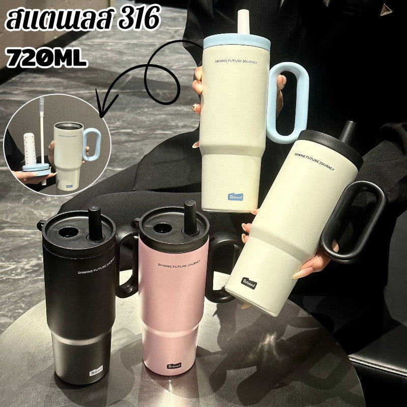 ขวดน้ำสแตนเลสเกรด 316 พร้อมหลอดดูด ความจุ 720 มล. - 主图