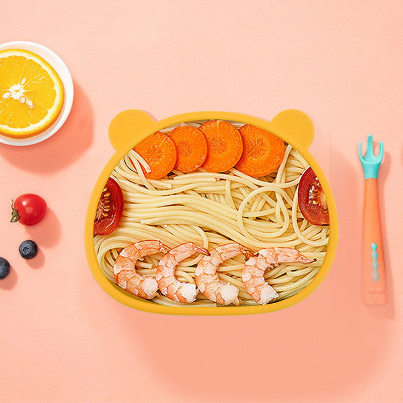 ชามอาหารซิลิโคนสำหรับเด็ก พร้อมช้อนและส้อม 300มล. - 图片1