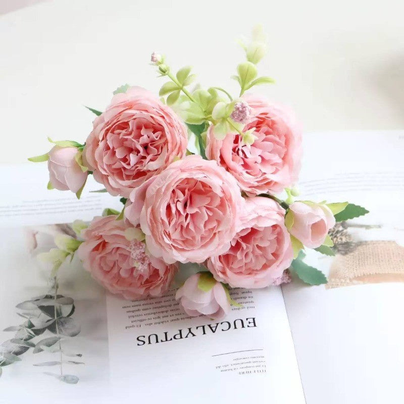 ดอกไม้ปลอม ช่อดอกกุหลาบ ดอกไม้ประดิษฐ์ DIY 5 ดอก  สําหรับตกแต่งบ้าน งานแต่งงาน