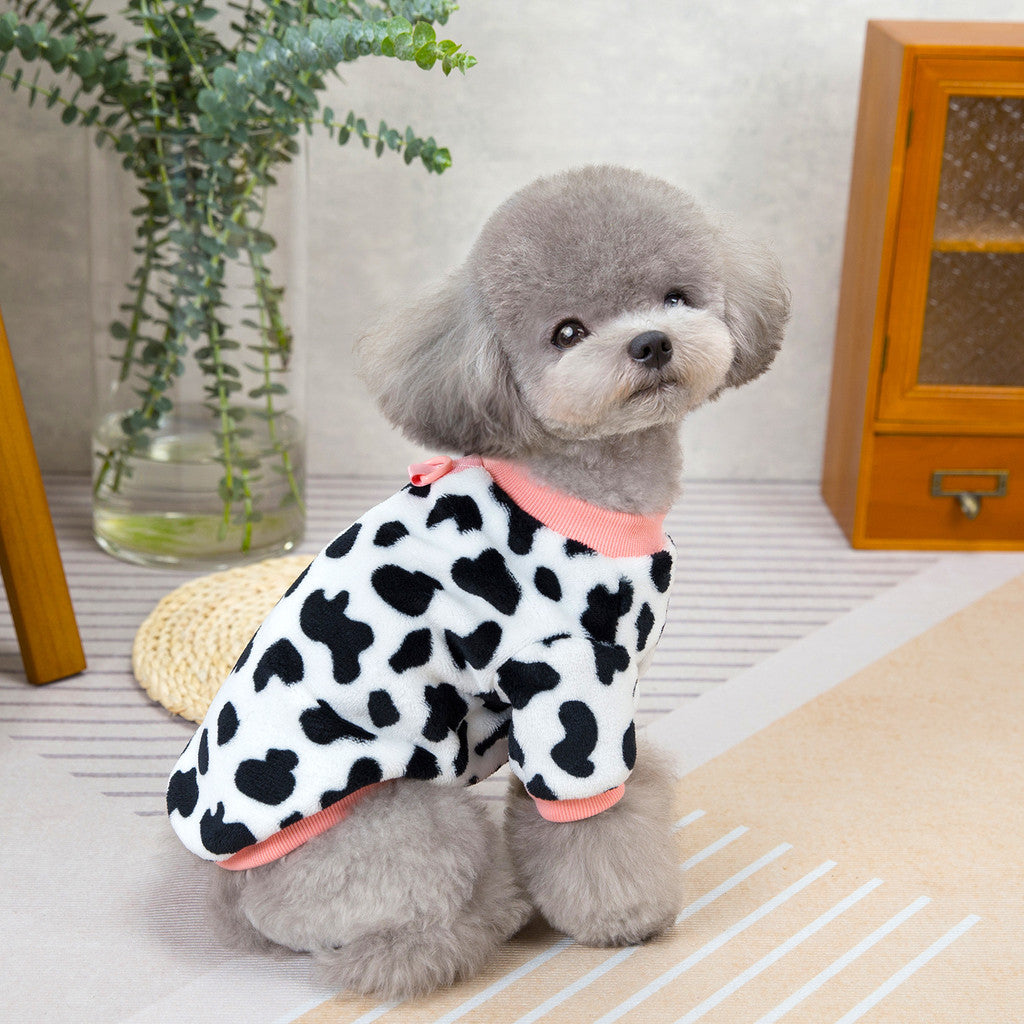 เสื้อผ้าสัตว์เลี้ยง เสื้อคอเต่าสำหรับสุนัขและแมว ลายวัว พร้อมสายจูงและห่วง - 图片5