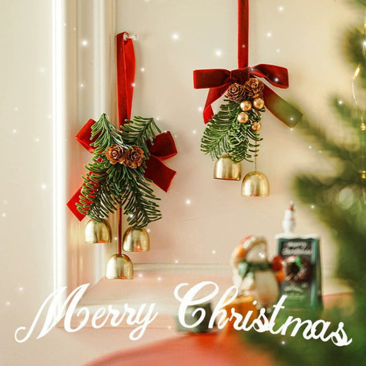 กระดิ่งโบว์กำมะหยี่คริสต์มาส จี้กระดิ่งประตูบ้าน - 主图