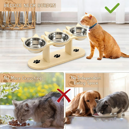 ชามอาหารแมวทรงสูง 3 ใบ ทำจากสแตนเลสสตีลที่ทนทาน - 图片2