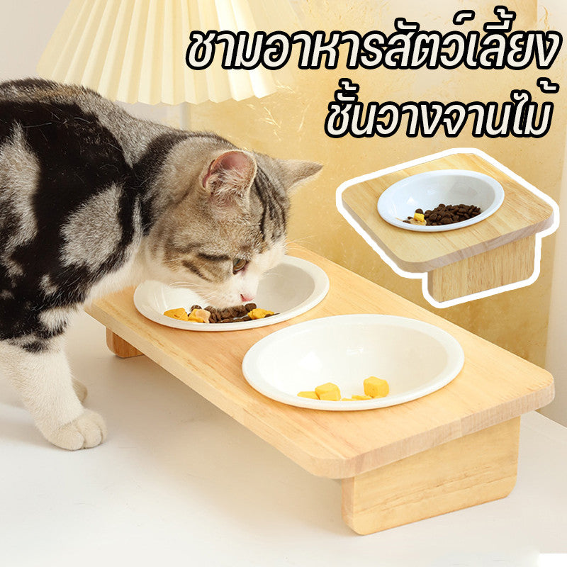 ชามอาหารแมว: ชามเซรามิกและชามไม้ ดีไซน์ป้องกันการพลิคว่ำ - 主图