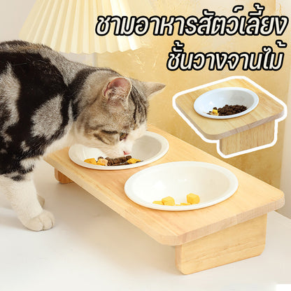 ชามอาหารแมว: ชามเซรามิกและชามไม้ ดีไซน์ป้องกันการพลิคว่ำ - 主图