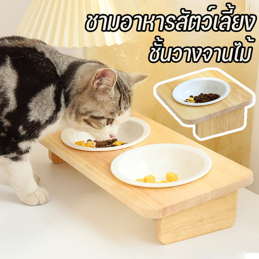 ชามอาหารแมว: ชามเซรามิกและชามไม้ ดีไซน์ป้องกันการพลิคว่ำ - 主图
