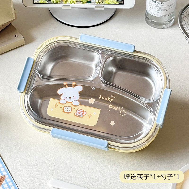 กล่องอาหารกลางวัน เกรดอาหาร 304 สแตนเลส กล่องข้าวเด็ก ช้อนและตะเกียบฟรี - 图片6