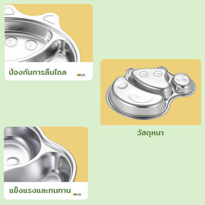 จานอาหารสแตนเลสสำหรับเด็ก พร้อมภาชนะใส่อาหาร 4/5 ช่อง - 图片3