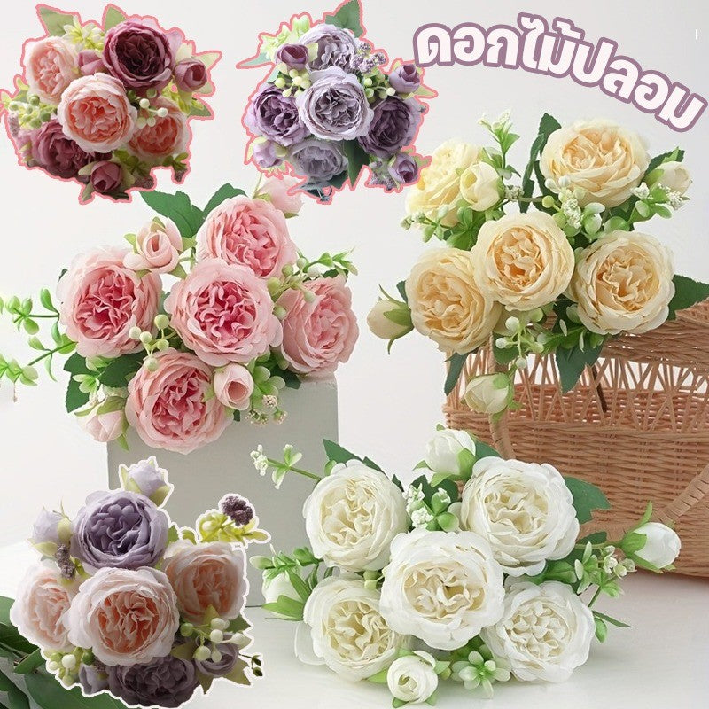ดอกไม้ปลอม ช่อดอกกุหลาบ ดอกไม้ประดิษฐ์ DIY 5 ดอก  สําหรับตกแต่งบ้าน งานแต่งงาน