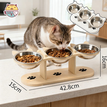 ชามอาหารแมวทรงสูง 3 ใบ ทำจากสแตนเลสสตีลที่ทนทาน - 主图