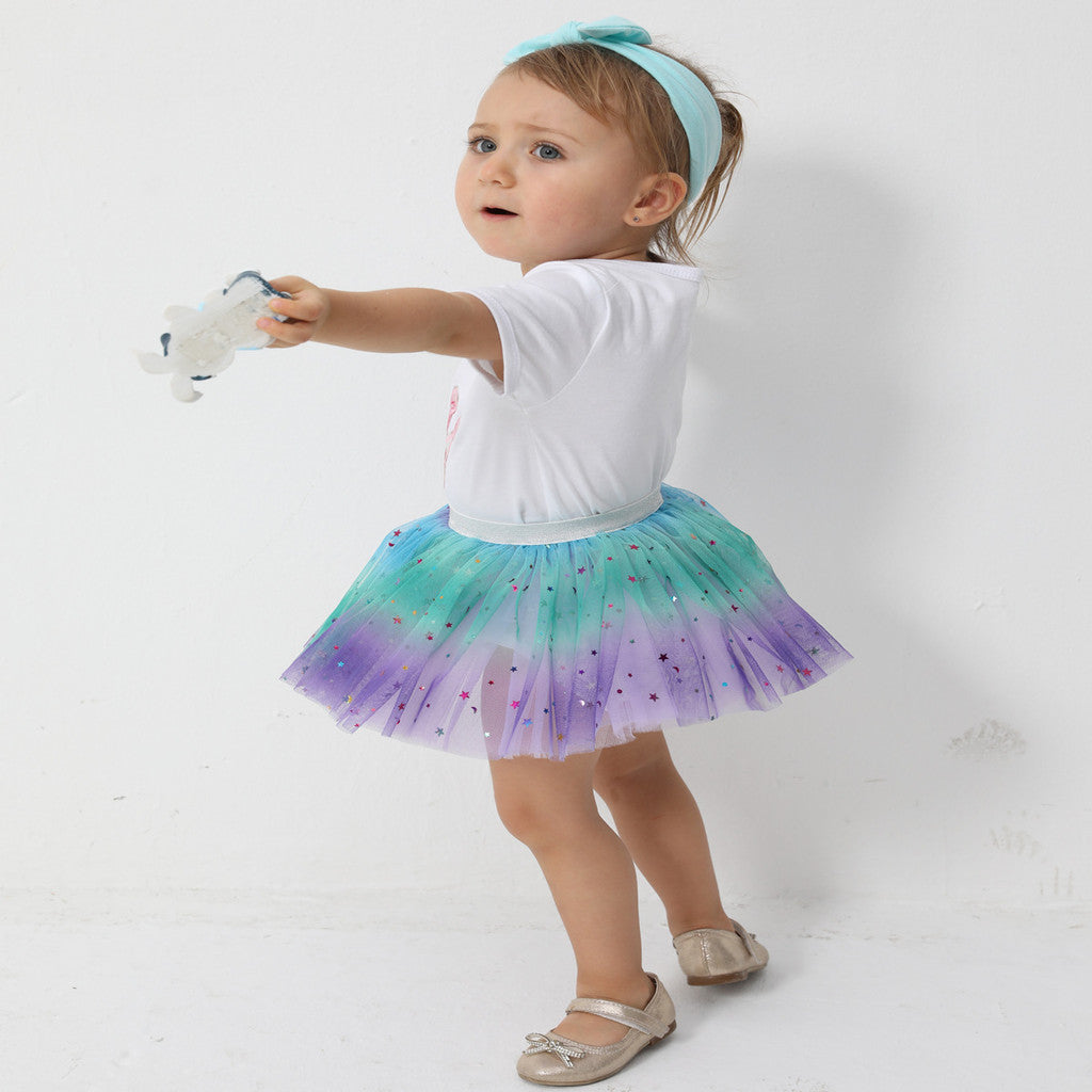 กระโปรงเต้นรำผ้าตาข่ายสีรุ้งความยาวครึ่งตัว - 图片3