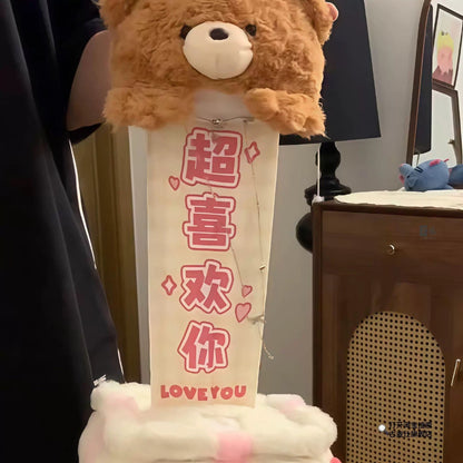 ตุ๊กตาหมีเท็ดดี้เค้กวันเกิด ตุ๊กตาผ้าพลัชพร้อมป้ายข้อความดึงออกได้ - 图片2