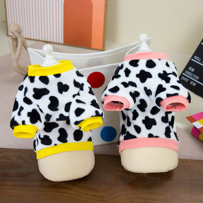 เสื้อผ้าสัตว์เลี้ยง เสื้อคอเต่าสำหรับสุนัขและแมว ลายวัว พร้อมสายจูงและห่วง - 图片2