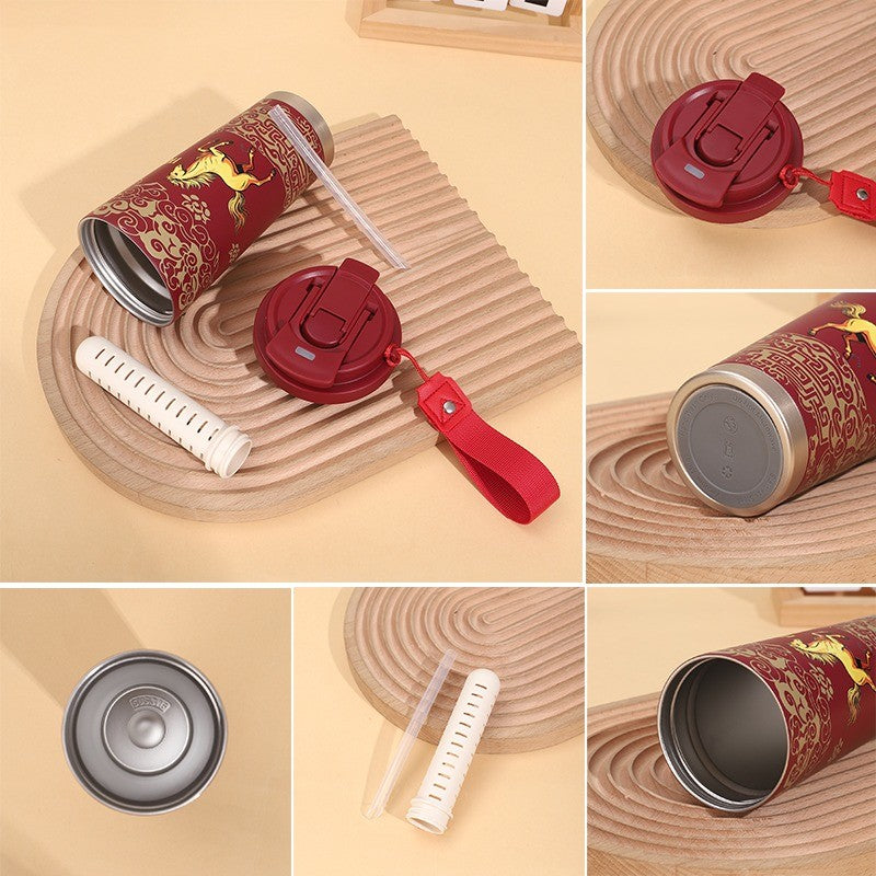 กล่องของขวัญปีม้า 2026 - แก้วเก็บความร้อนสแตนเลส 316 ของขวัญปีใหม่ - 图片4