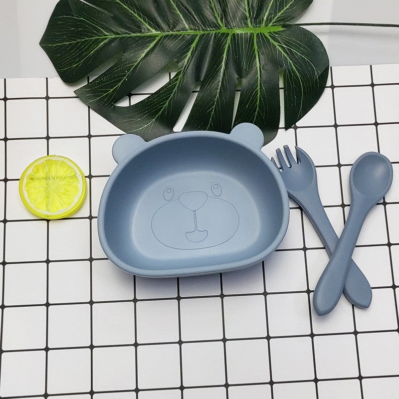 ชามอาหารซิลิโคนสำหรับเด็ก พร้อมช้อนและส้อม 300มล. - 图片6