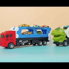 รถของเล่น รถบรรทุกไดโนเสาร์ รางพับยาว 90 รถดีดตัว ชุดรถอัลลอยด์ แปลงร่าง สนุก เด็ก