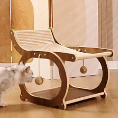 Cat rocking chair, wooden cat bed, cat scratching post, 2-story cat hammock, solid wood, hemp rope, hanging toys, small cats