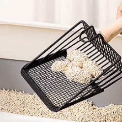 Cat litter scoop, cat litter shovel, cat litter spoon, wooden handle, fine mesh, hangable, easy to clean, durable