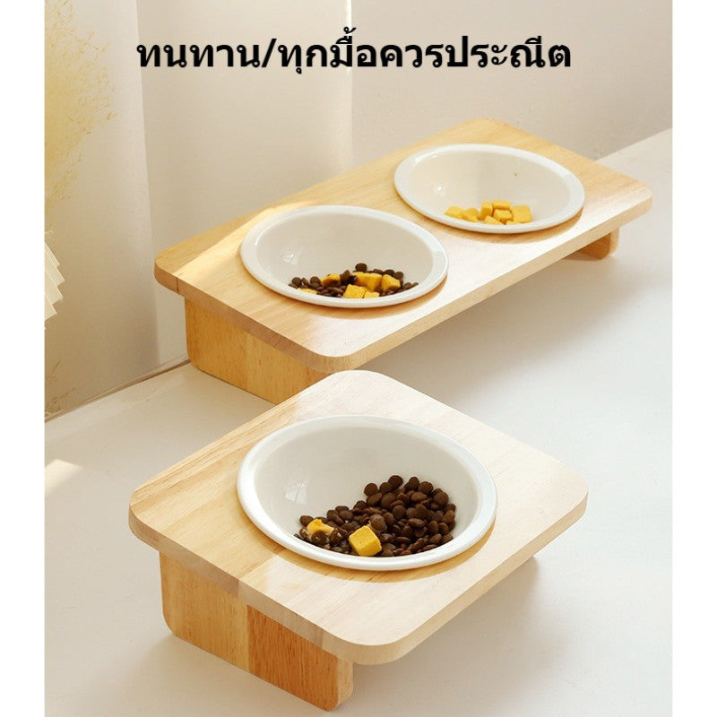 ชามอาหารแมว: ชามเซรามิกและชามไม้ ดีไซน์ป้องกันการพลิคว่ำ - 图片3