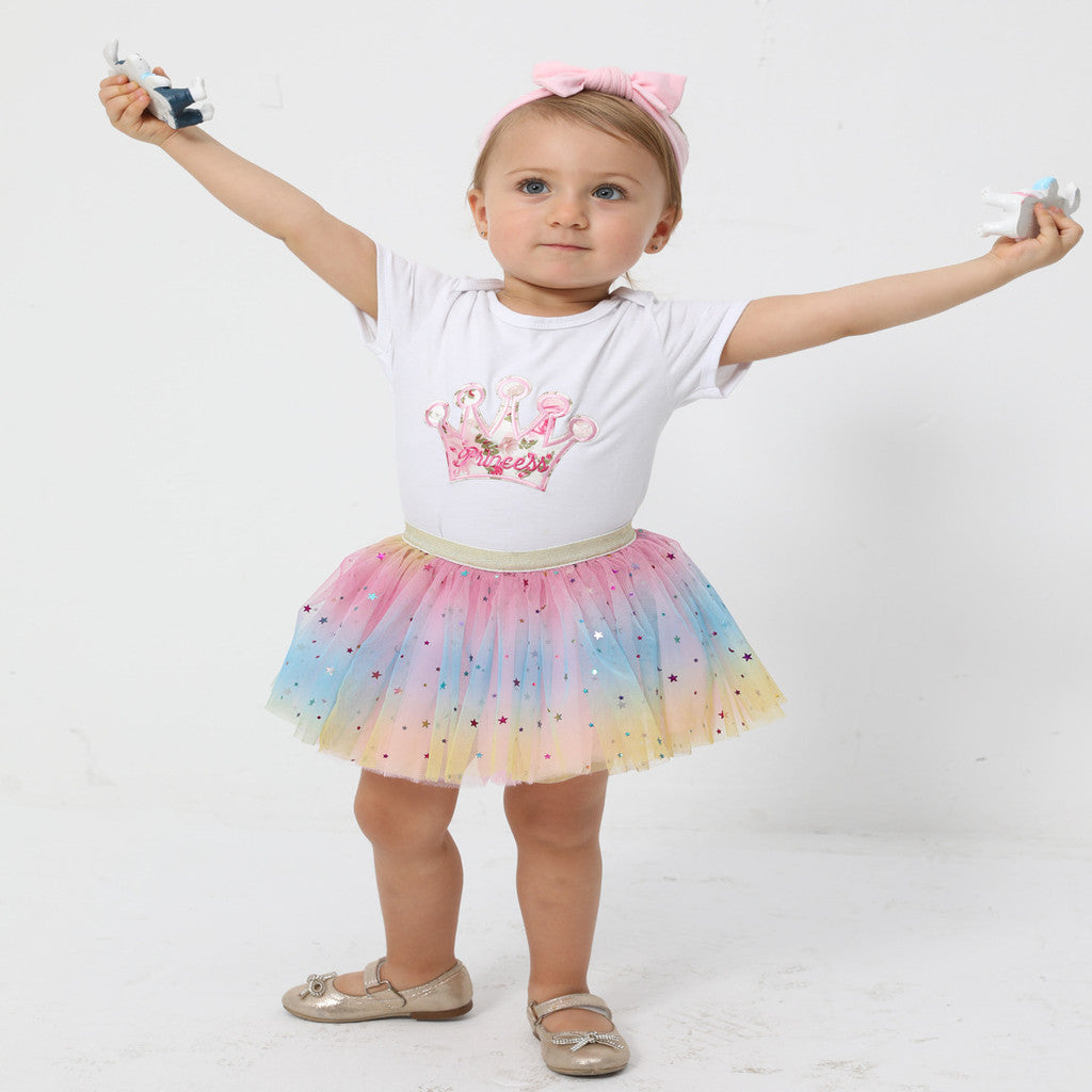 กระโปรงเต้นรำผ้าตาข่ายสีรุ้งความยาวครึ่งตัว - 图片4