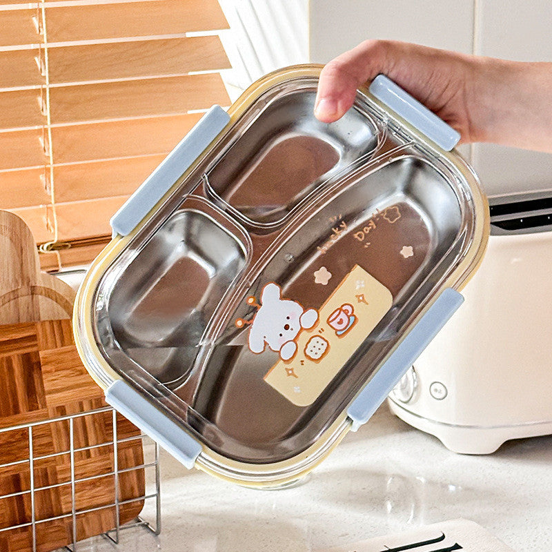 กล่องอาหารกลางวัน เกรดอาหาร 304 สแตนเลส กล่องข้าวเด็ก ช้อนและตะเกียบฟรี - 图片3