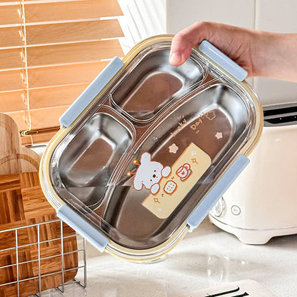 กล่องอาหารกลางวัน เกรดอาหาร 304 สแตนเลส กล่องข้าวเด็ก ช้อนและตะเกียบฟรี - 图片3