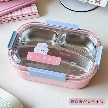 กล่องอาหารกลางวัน เกรดอาหาร 304 สแตนเลส กล่องข้าวเด็ก ช้อนและตะเกียบฟรี - 图片7