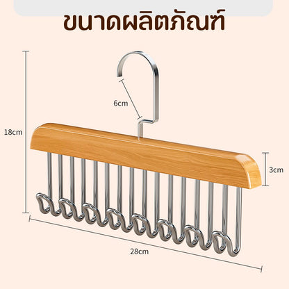 ไม้แขวนเสื้อไม้เนื้อแข็งพร้อมตะขอ 8 อัน - 图片1