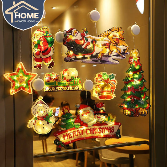 LED ไฟประดับ ไฟประดับวันหยุด ติดกระจกหน้าต่าง เครื่องประดับคริสต์มาส