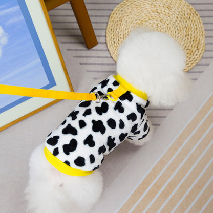 เสื้อผ้าสัตว์เลี้ยง เสื้อคอเต่าสำหรับสุนัขและแมว ลายวัว พร้อมสายจูงและห่วง - 图片3