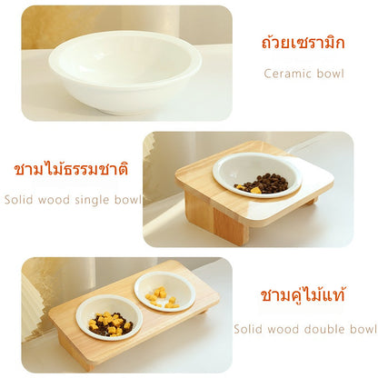 ชามอาหารแมว: ชามเซรามิกและชามไม้ ดีไซน์ป้องกันการพลิคว่ำ - 图片1