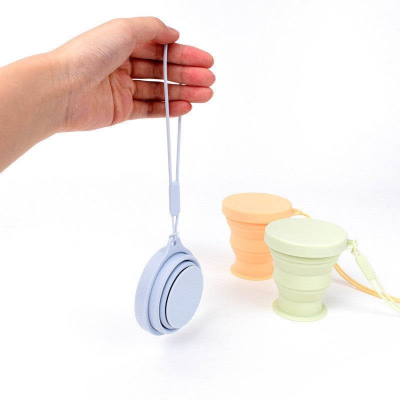 แก้วน้ำพับได้  silicone folding cup ถ้วยยืดไสลด์ มีที่หิ้วมีฝาปิด - 图片2