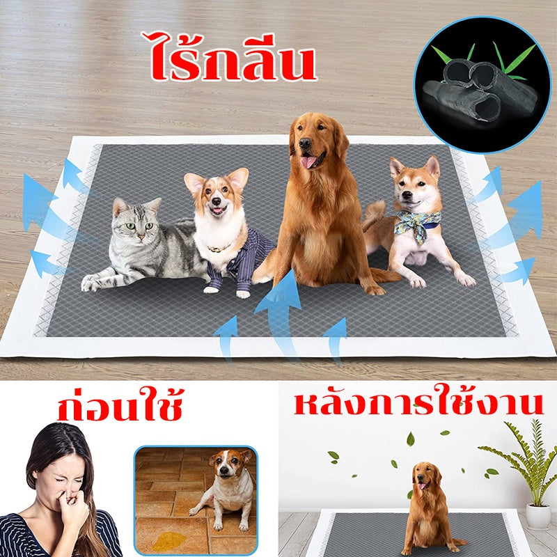 Bamboo charcoal dog pee pads. Absorbent. Helps with potty training. Odor absorbing and eliminating.