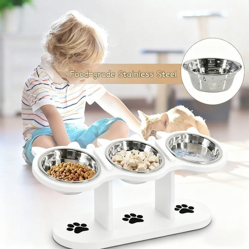 ชามอาหารแมวทรงสูง 3 ใบ ทำจากสแตนเลสสตีลที่ทนทาน - 图片1