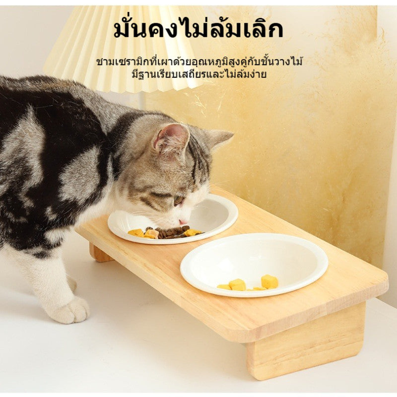 ชามอาหารแมว: ชามเซรามิกและชามไม้ ดีไซน์ป้องกันการพลิคว่ำ - 图片2