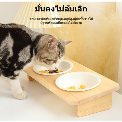 ชามอาหารแมว: ชามเซรามิกและชามไม้ ดีไซน์ป้องกันการพลิคว่ำ - 图片2