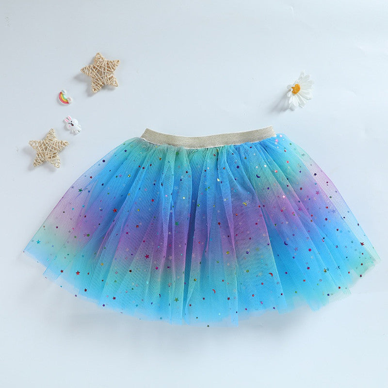 กระโปรงเต้นรำผ้าตาข่ายสีรุ้งความยาวครึ่งตัว - 图片6