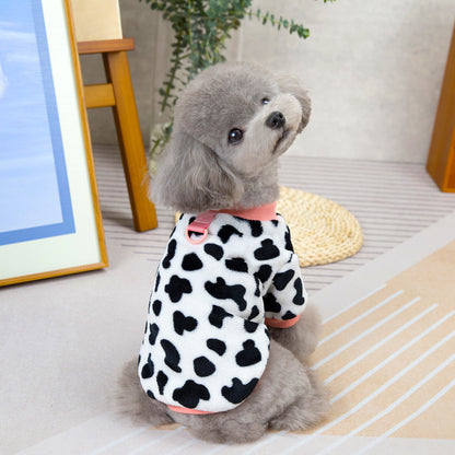 เสื้อผ้าสัตว์เลี้ยง เสื้อคอเต่าสำหรับสุนัขและแมว ลายวัว พร้อมสายจูงและห่วง - 图片1