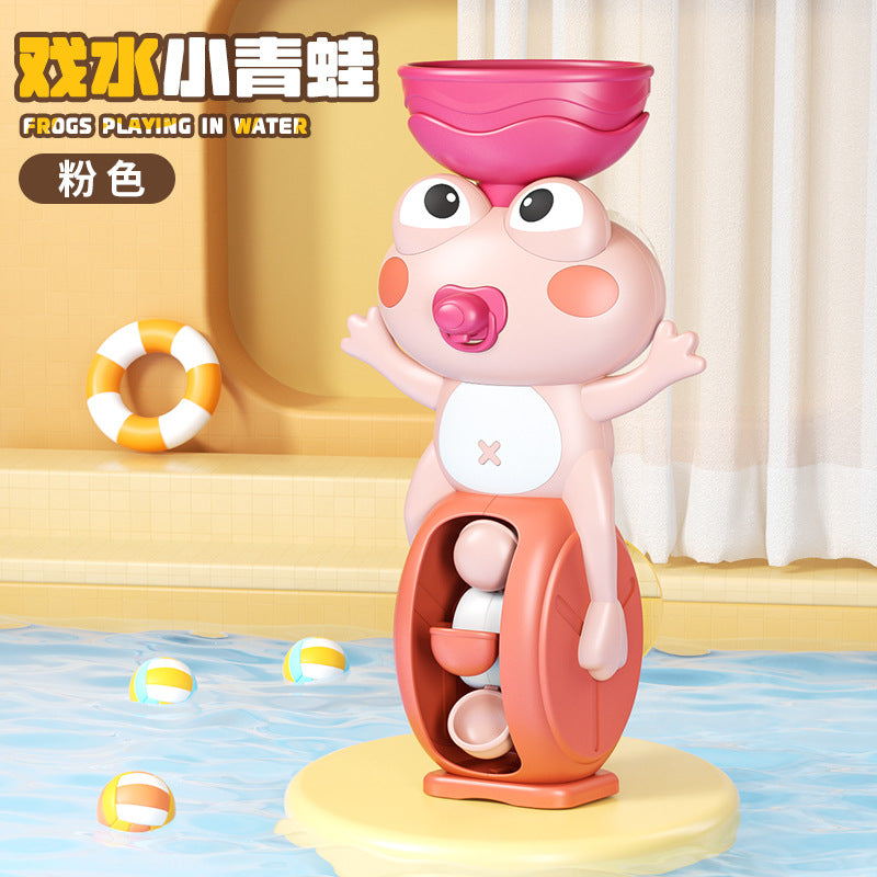 婴儿洗澡玩具：旋转青蛙形水车，儿童戏水玩具。