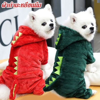 เสื้อสเวตเตอร์มีฮู้ดกำมะหยี่ลายไดโนเสาร์สำหรับสัตว์เลี้ยงในช่วงฤดูหนาว - 主图