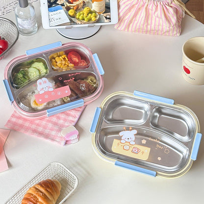 กล่องอาหารกลางวัน เกรดอาหาร 304 สแตนเลส กล่องข้าวเด็ก ช้อนและตะเกียบฟรี - 图片1