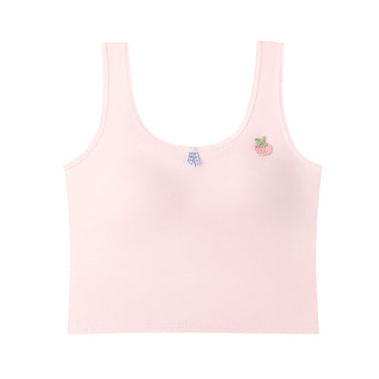 เสื้อชั้นในผ้าฝ้ายของเด็กผู้หญิงรุ่นใหม่ เสื้อซับใน ตาข่ายระบายอากาศ ที่รองแก้วระบายอากาศคงที่ สายสะพายไหล่คู่คงที่