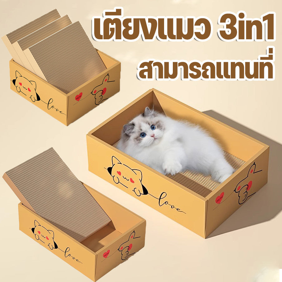 ที่นอนแมว 3in1: ที่นอนแมว, เสาลับเล็บ, ที่นอนแมว และแผ่นรองลับเล็บ - 主图