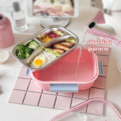 กล่องอาหารกลางวัน เกรดอาหาร 304 สแตนเลส กล่องข้าวเด็ก ช้อนและตะเกียบฟรี - 图片5