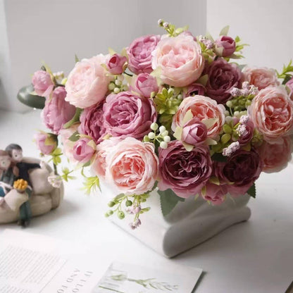 ดอกไม้ปลอม ช่อดอกกุหลาบ ดอกไม้ประดิษฐ์ DIY 5 ดอก  สําหรับตกแต่งบ้าน งานแต่งงาน