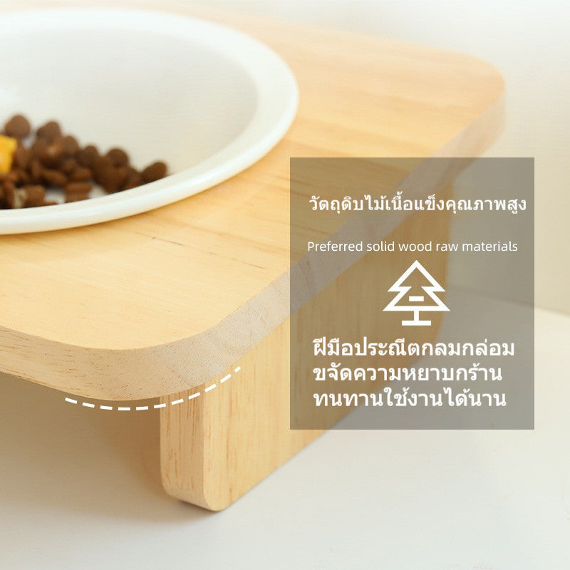 ชามอาหารแมว: ชามเซรามิกและชามไม้ ดีไซน์ป้องกันการพลิคว่ำ - 图片4