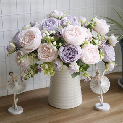 ดอกไม้ปลอม ช่อดอกกุหลาบ ดอกไม้ประดิษฐ์ DIY 5 ดอก  สําหรับตกแต่งบ้าน งานแต่งงาน