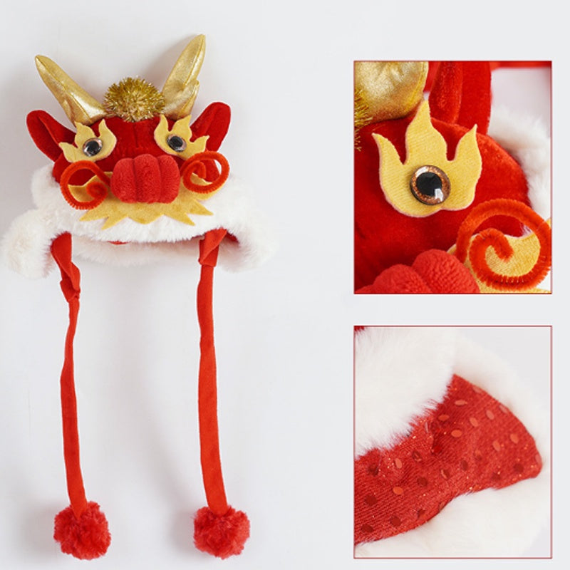 หมวกเชิดสิงโตสไตล์จีนสำหรับสัตว์เลี้ยงปีใหม่ - 图片3