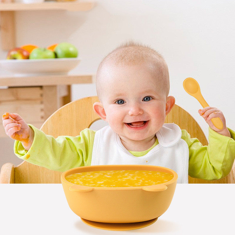 ชามอาหารซิลิโคนสำหรับเด็ก พร้อมช้อนและส้อม 300มล. - 图片2