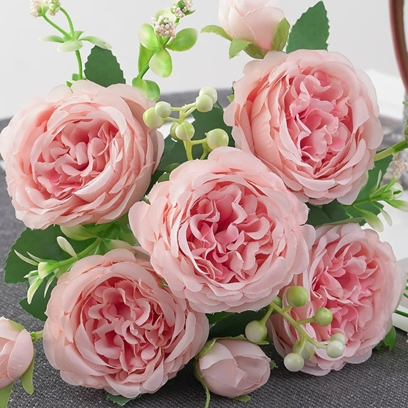 ดอกไม้ปลอม ช่อดอกกุหลาบ ดอกไม้ประดิษฐ์ DIY 5 ดอก  สําหรับตกแต่งบ้าน งานแต่งงาน